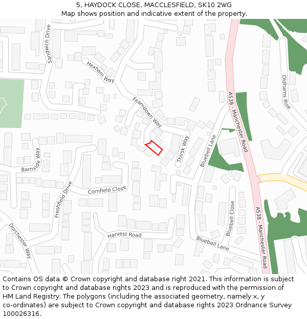 5, HAYDOCK CLOSE, MACCLESFIELD, SK10 2WG: Location map and indicative extent of plot