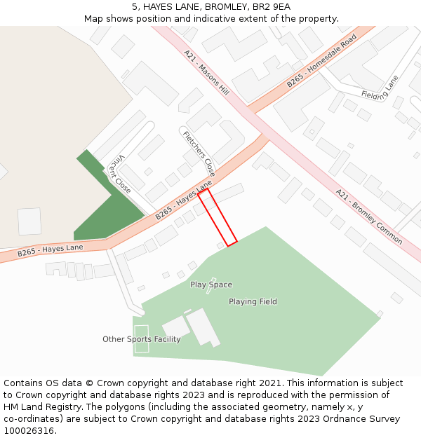 5, HAYES LANE, BROMLEY, BR2 9EA: Location map and indicative extent of plot