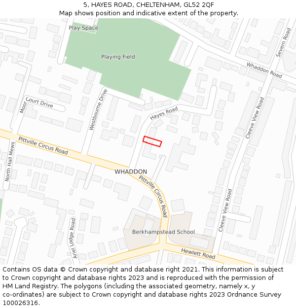 5, HAYES ROAD, CHELTENHAM, GL52 2QF: Location map and indicative extent of plot