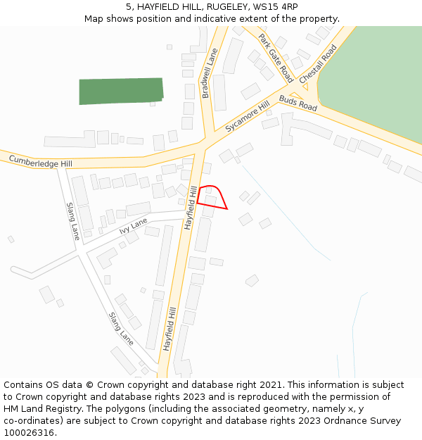 5, HAYFIELD HILL, RUGELEY, WS15 4RP: Location map and indicative extent of plot