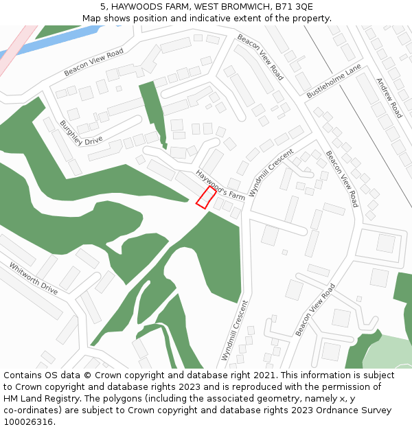 5, HAYWOODS FARM, WEST BROMWICH, B71 3QE: Location map and indicative extent of plot