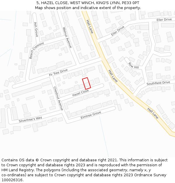 5, HAZEL CLOSE, WEST WINCH, KING'S LYNN, PE33 0PT: Location map and indicative extent of plot