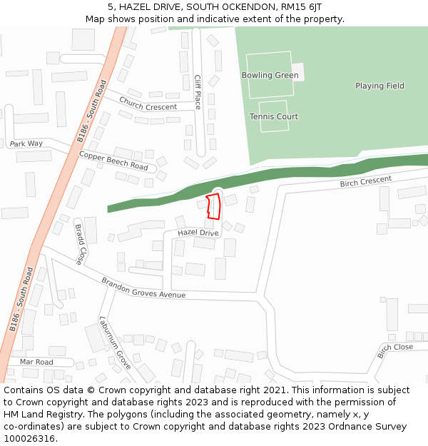 5, HAZEL DRIVE, SOUTH OCKENDON, RM15 6JT: Location map and indicative extent of plot