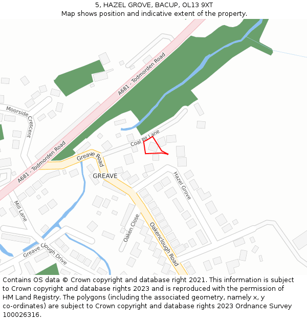 5, HAZEL GROVE, BACUP, OL13 9XT: Location map and indicative extent of plot