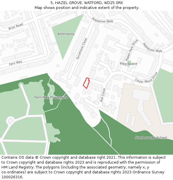 5, HAZEL GROVE, WATFORD, WD25 0RX: Location map and indicative extent of plot