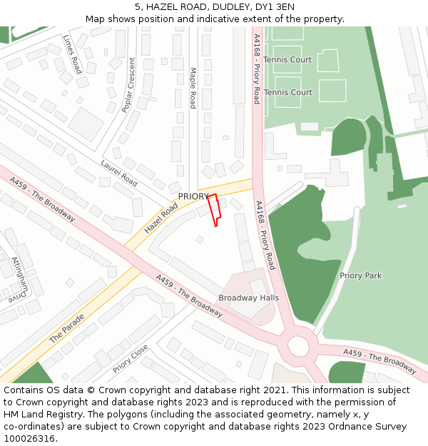 5, HAZEL ROAD, DUDLEY, DY1 3EN: Location map and indicative extent of plot