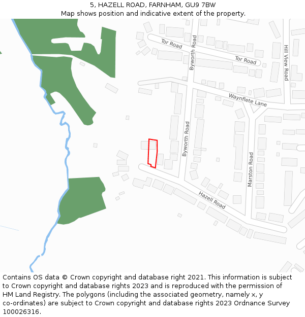 5, HAZELL ROAD, FARNHAM, GU9 7BW: Location map and indicative extent of plot