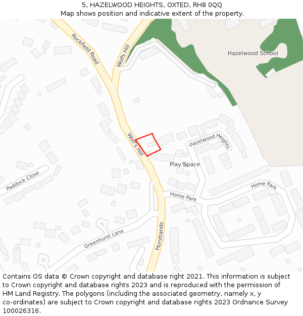 5, HAZELWOOD HEIGHTS, OXTED, RH8 0QQ: Location map and indicative extent of plot