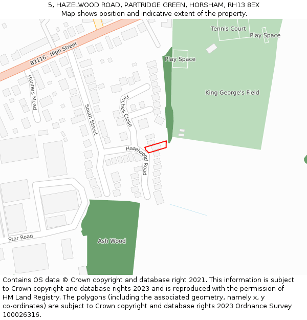 5, HAZELWOOD ROAD, PARTRIDGE GREEN, HORSHAM, RH13 8EX: Location map and indicative extent of plot