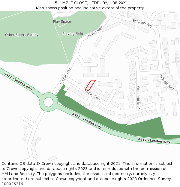 5, HAZLE CLOSE, LEDBURY, HR8 2XX: Location map and indicative extent of plot