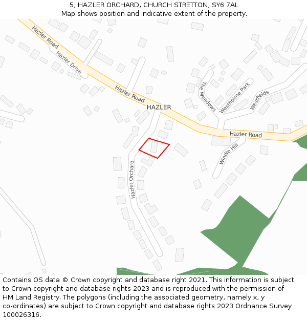 5, HAZLER ORCHARD, CHURCH STRETTON, SY6 7AL: Location map and indicative extent of plot