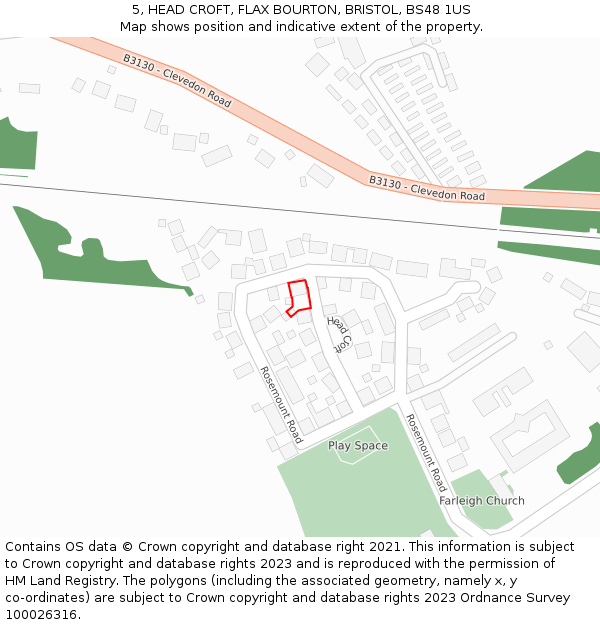 5, HEAD CROFT, FLAX BOURTON, BRISTOL, BS48 1US: Location map and indicative extent of plot