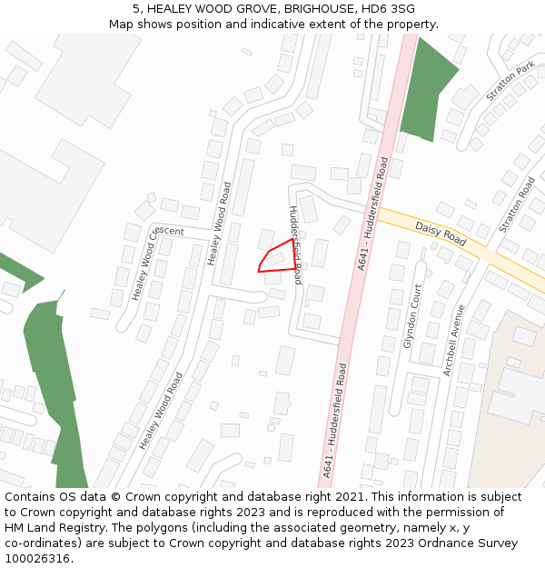 5, HEALEY WOOD GROVE, BRIGHOUSE, HD6 3SG: Location map and indicative extent of plot