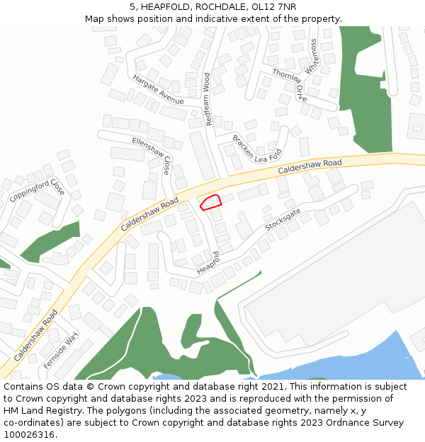 5, HEAPFOLD, ROCHDALE, OL12 7NR: Location map and indicative extent of plot