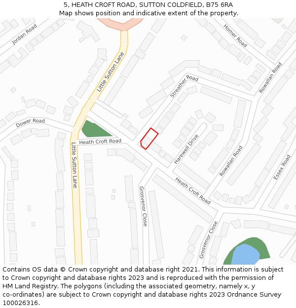 5, HEATH CROFT ROAD, SUTTON COLDFIELD, B75 6RA: Location map and indicative extent of plot