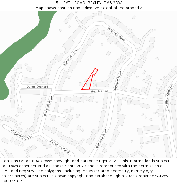 5, HEATH ROAD, BEXLEY, DA5 2DW: Location map and indicative extent of plot