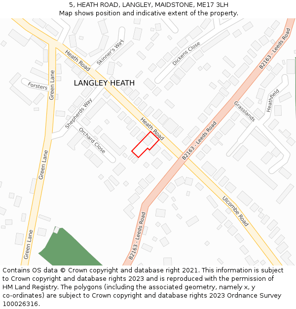 5, HEATH ROAD, LANGLEY, MAIDSTONE, ME17 3LH: Location map and indicative extent of plot