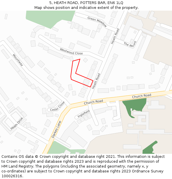 5, HEATH ROAD, POTTERS BAR, EN6 1LQ: Location map and indicative extent of plot