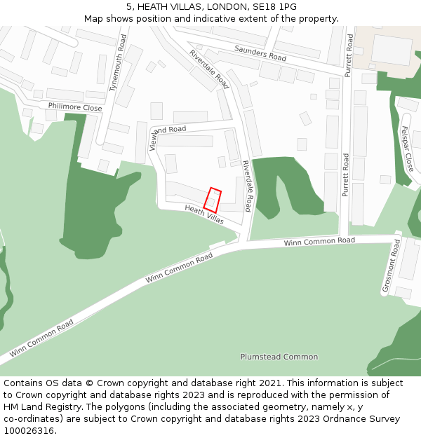 5, HEATH VILLAS, LONDON, SE18 1PG: Location map and indicative extent of plot