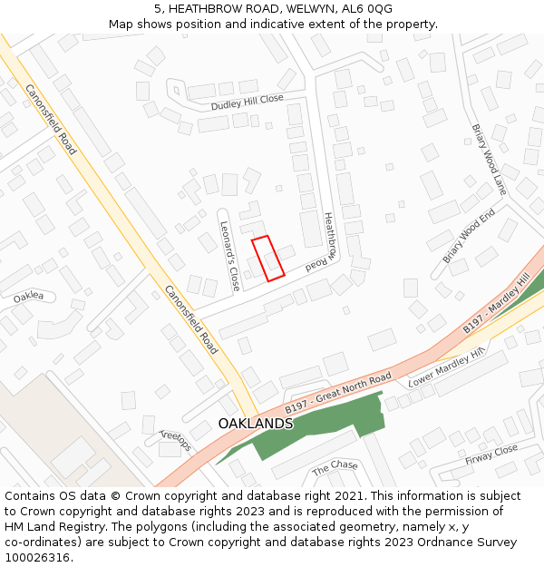 5, HEATHBROW ROAD, WELWYN, AL6 0QG: Location map and indicative extent of plot