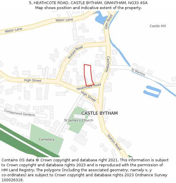 5, HEATHCOTE ROAD, CASTLE BYTHAM, GRANTHAM, NG33 4SA: Location map and indicative extent of plot