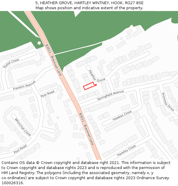 5, HEATHER GROVE, HARTLEY WINTNEY, HOOK, RG27 8SE: Location map and indicative extent of plot