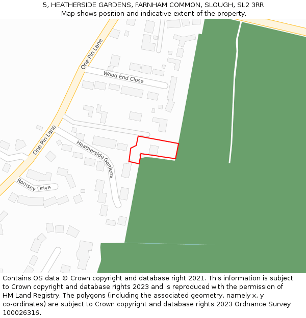 5, HEATHERSIDE GARDENS, FARNHAM COMMON, SLOUGH, SL2 3RR: Location map and indicative extent of plot