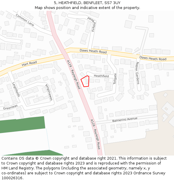 5, HEATHFIELD, BENFLEET, SS7 3UY: Location map and indicative extent of plot