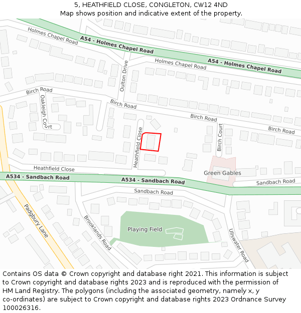 5, HEATHFIELD CLOSE, CONGLETON, CW12 4ND: Location map and indicative extent of plot