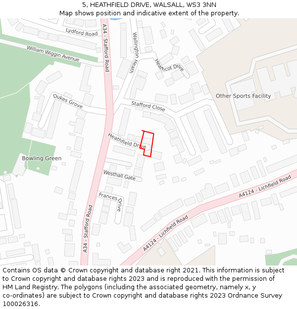 5, HEATHFIELD DRIVE, WALSALL, WS3 3NN: Location map and indicative extent of plot