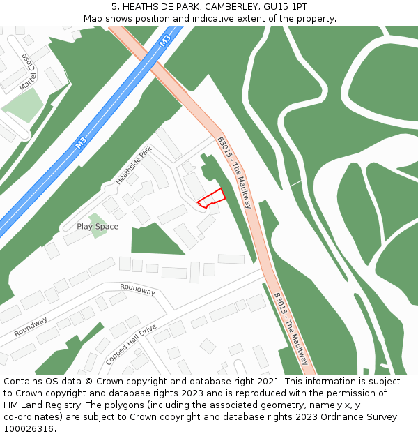 5, HEATHSIDE PARK, CAMBERLEY, GU15 1PT: Location map and indicative extent of plot