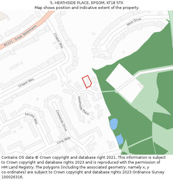 5, HEATHSIDE PLACE, EPSOM, KT18 5TX: Location map and indicative extent of plot