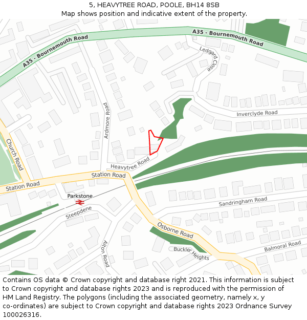 5, HEAVYTREE ROAD, POOLE, BH14 8SB: Location map and indicative extent of plot