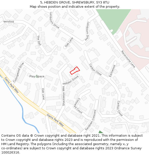 5, HEBDEN GROVE, SHREWSBURY, SY3 8TU: Location map and indicative extent of plot