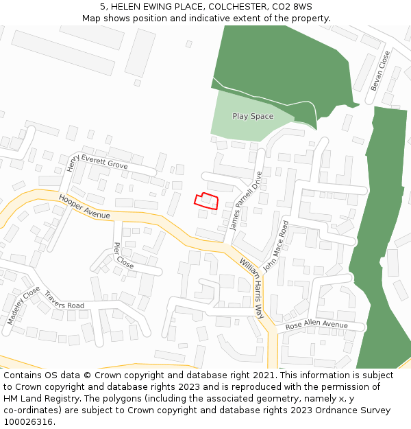 5, HELEN EWING PLACE, COLCHESTER, CO2 8WS: Location map and indicative extent of plot