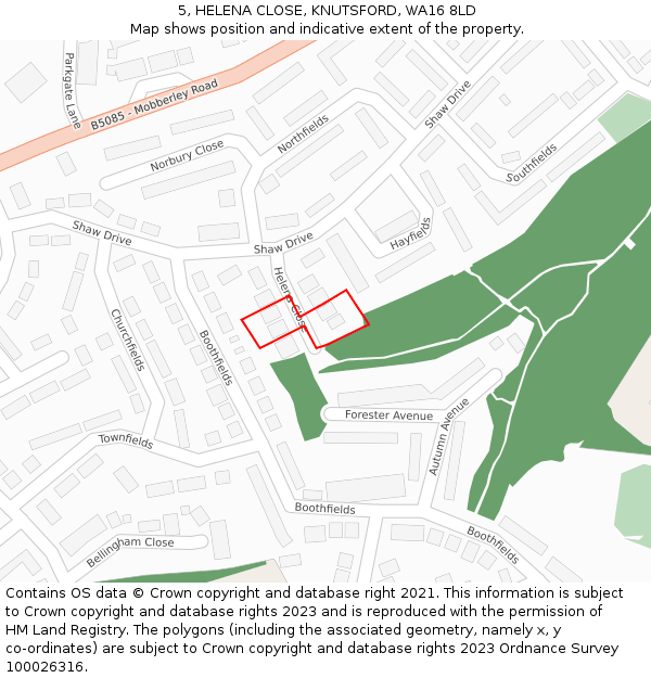 5, HELENA CLOSE, KNUTSFORD, WA16 8LD: Location map and indicative extent of plot