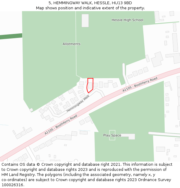 5, HEMMINGWAY WALK, HESSLE, HU13 9BD: Location map and indicative extent of plot