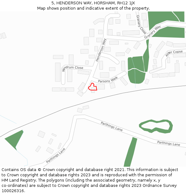 5, HENDERSON WAY, HORSHAM, RH12 1JX: Location map and indicative extent of plot