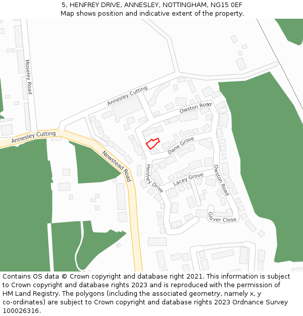 5, HENFREY DRIVE, ANNESLEY, NOTTINGHAM, NG15 0EF: Location map and indicative extent of plot