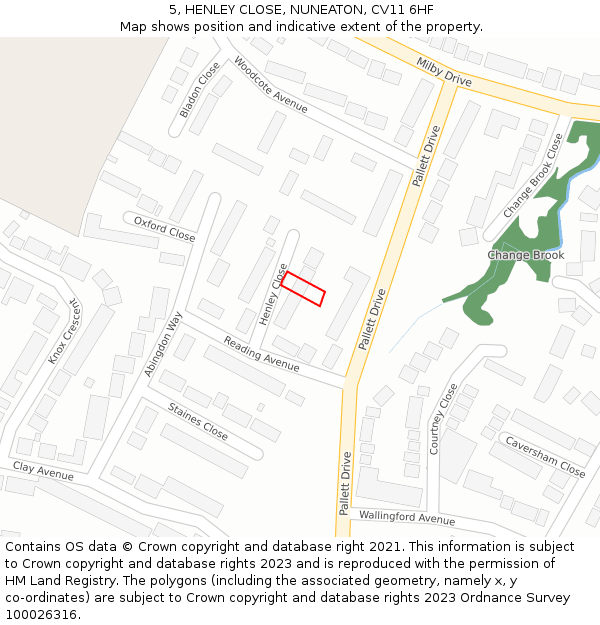5, HENLEY CLOSE, NUNEATON, CV11 6HF: Location map and indicative extent of plot