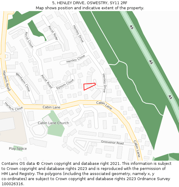 5, HENLEY DRIVE, OSWESTRY, SY11 2RF: Location map and indicative extent of plot