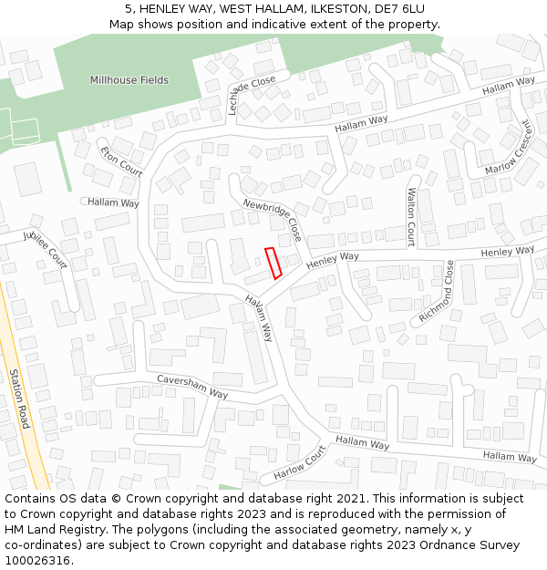 5, HENLEY WAY, WEST HALLAM, ILKESTON, DE7 6LU: Location map and indicative extent of plot
