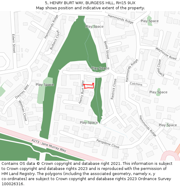 5, HENRY BURT WAY, BURGESS HILL, RH15 9UX: Location map and indicative extent of plot