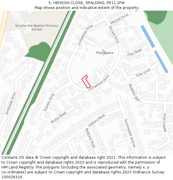 5, HENSON CLOSE, SPALDING, PE11 2FW: Location map and indicative extent of plot