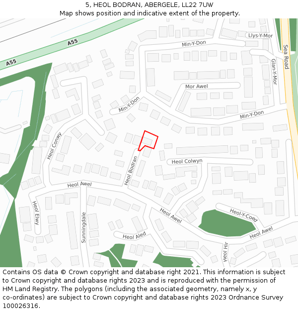 5, HEOL BODRAN, ABERGELE, LL22 7UW: Location map and indicative extent of plot