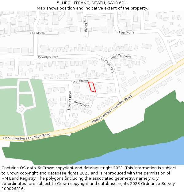 5, HEOL FFRANC, NEATH, SA10 6DH: Location map and indicative extent of plot