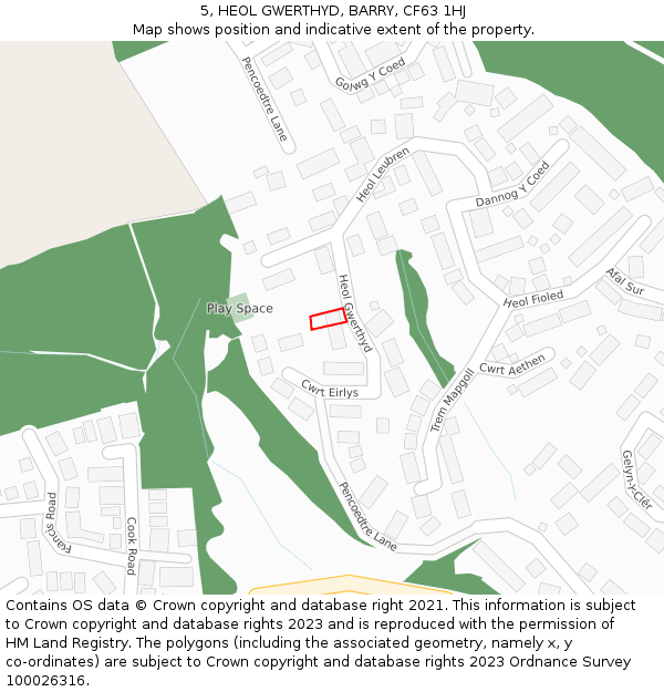 5, HEOL GWERTHYD, BARRY, CF63 1HJ: Location map and indicative extent of plot