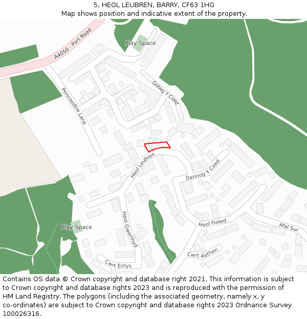 5, HEOL LEUBREN, BARRY, CF63 1HG: Location map and indicative extent of plot