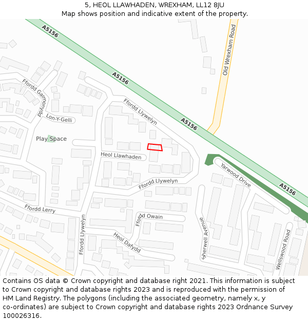 5, HEOL LLAWHADEN, WREXHAM, LL12 8JU: Location map and indicative extent of plot