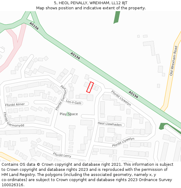 5, HEOL PENALLY, WREXHAM, LL12 8JT: Location map and indicative extent of plot